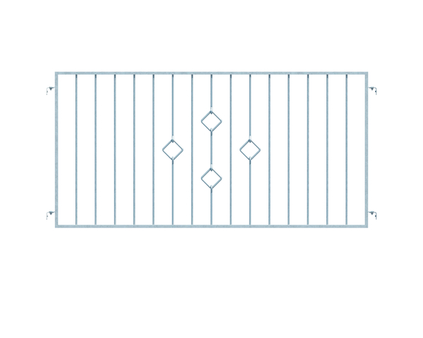 Fence panel Köln in customised dimensions, Material: raw steel, Surface: hot-dip galvanised passivated, Clear width: 1000 - 1250 mm, Height: 610 - 1000 mm, Frame thickness: 30 x 20 mm, Filler material Ø: 12 mm, 15-year warranty against rusting through