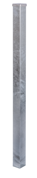 Fence post for fence panels, special length, without drill hole, Material: raw steel, Surface: hot-dip galvanised passivated, for setting in concrete, Variable length: 900 - 1900 mm, Post thickness: 60 x 60 x 2 mm, 15-year warranty against rusting through