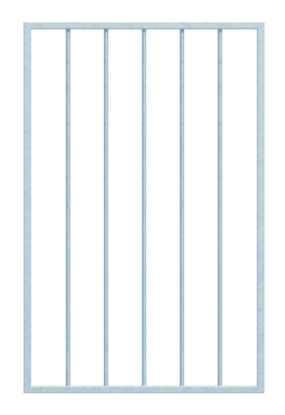 Window grille Basic I in customised dimensions, for mounting in the window reveal or on the outside wall, Material: raw steel, Surface: hot-dip galvanised passivated, mounting on the wall, reveal width: 571 - 945 mm, reveal height: 400 - 800 mm, Frame width: 651 - 1025 mm, Frame height: 400 - 800 mm, Frame thickness: 20 x 20 mm, Filler material Ø: 12 mm, Number of attachment points: 4, Traverse: without, 15-year warranty against rusting through