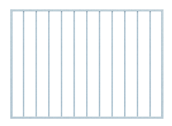 Window grille Basic I in customised dimensions, for mounting in the window reveal or on the outside wall, Material: raw steel, Surface: hot-dip galvanised passivated, mounting on the wall, reveal width: 1321 - 1820 mm, reveal height: 400 - 800 mm, Frame width: 1401 - 1900 mm, Frame height: 400 - 800 mm, Frame thickness: 20 x 20 mm, Filler material Ø: 12 mm, Number of attachment points: 4, Traverse: without, 15-year warranty against rusting through