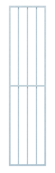 Inferriata Basic I a misura, per il fissaggio nell'intradosso della finestra o al muro, Materiale: acciaio grezzo, superficie: zincata a fuoco, passivata, fissaggio al muro, Larghezza netta: 320 - 570 mm, Altezza: 1401 - 2000 mm, Larghezza del telaio: 400 - 650 mm, Altezza del telaio: 1401 - 2000 mm, Spessore telaio: 30 x 20 mm, Materiale barre interne-Ø: 12 mm, Numero di punti di fissaggio: 8, Barra trasversale: con, 15 anni di garanzia contro la formazione di ruggine