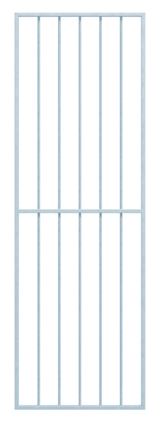 Inferriata Basic I a misura, per il fissaggio nell'intradosso della finestra o al muro, Materiale: acciaio grezzo, superficie: zincata a fuoco, passivata, fissaggio al muro, Larghezza netta: 571 - 945 mm, Altezza: 1401 - 2000 mm, Larghezza del telaio: 651 - 1025 mm, Altezza del telaio: 1401 - 2000 mm, Spessore telaio: 30 x 20 mm, Materiale barre interne-Ø: 12 mm, Numero di punti di fissaggio: 8, Barra trasversale: con, 15 anni di garanzia contro la formazione di ruggine