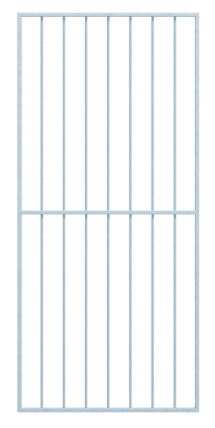 Fenstergitter Basic I in Sondermaßen, zur Befestigung in der Fensterlaibung oder auf der Außenwand, Material: Stahl roh, Oberfläche: feuerverzinkt passiviert, Befestigung auf der Wand, Laibungsbreite: 946 - 1320 mm, Laibungshöhe: 1401 - 2000 mm, Rahmenbreite: 1026 - 1400 mm, Rahmenhöhe: 1401 - 2000 mm, Rahmenstärke: 30 x 20 mm, Material Füllung-Ø: 12 mm, Anzahl Befestigungspunkte: 8, Traverse: mit, 15 Jahre Garantie gegen Durchrosten