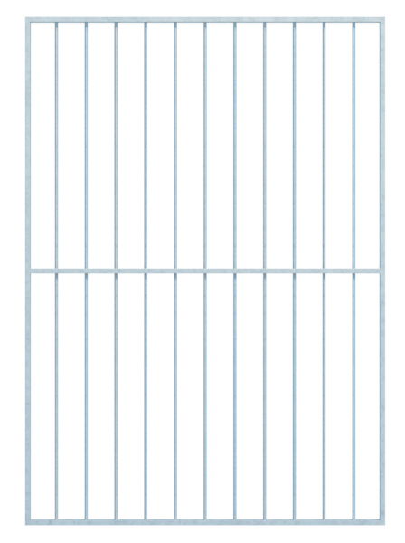 Fenstergitter Basic I in Sondermaßen, zur Befestigung in der Fensterlaibung oder auf der Außenwand, Material: Stahl roh, Oberfläche: feuerverzinkt passiviert, Befestigung auf der Wand, Laibungsbreite: 1321 - 1820 mm, Laibungshöhe: 1401 - 2000 mm, Rahmenbreite: 1401 - 1900 mm, Rahmenhöhe: 1401 - 2000 mm, Rahmenstärke: 30 x 20 mm, Material Füllung-Ø: 12 mm, Anzahl Befestigungspunkte: 8, Traverse: mit, 15 Jahre Garantie gegen Durchrosten