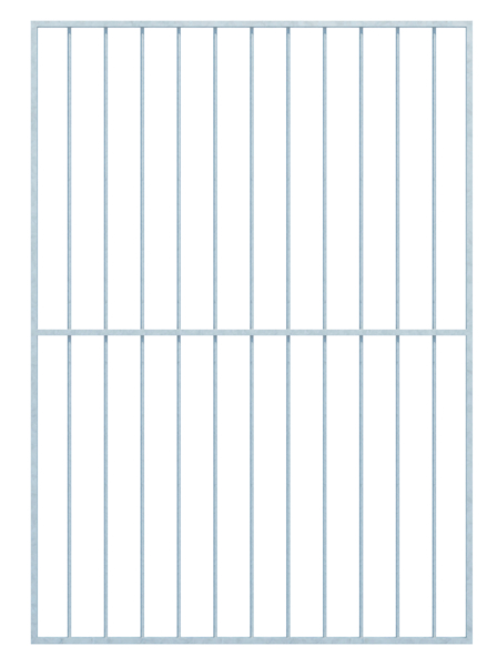 Window grille Basic I in customised dimensions, for mounting in the window reveal or on the outside wall, Material: raw steel, Surface: hot-dip galvanised passivated, mounting on the wall, reveal width: 1321 - 1820 mm, reveal height: 1401 - 2000 mm, Frame width: 1401 - 1900 mm, Frame height: 1401 - 2000 mm, Frame thickness: 30 x 20 mm, Filler material Ø: 12 mm, Number of attachment points: 8, Traverse: with, 15-year warranty against rusting through