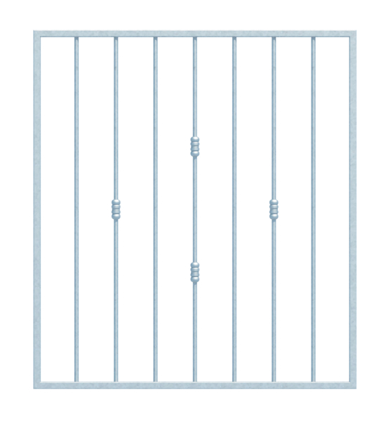 Window grille Basic II in customised dimensions, for mounting in the window reveal or on the outside wall, Material: raw steel, Surface: hot-dip galvanised passivated, mounting on the wall, reveal width: 946 - 1320 mm, reveal height: 400 - 800 mm, Frame width: 1026 - 1400 mm, Frame height: 400 - 800 mm, Frame thickness: 20 x 20 mm, Filler material Ø: 12 mm, Number of attachment points: 4, Traverse: without, 15-year warranty against rusting through