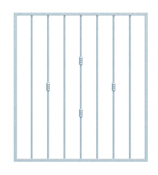 Fenstergitter Basic II in Sondermaßen, zur Befestigung in der Fensterlaibung oder auf der Außenwand, Material: Stahl roh, Oberfläche: feuerverzinkt passiviert, Befestigung auf der Wand, Laibungsbreite: 946 - 1320 mm, Laibungshöhe: 400 - 800 mm, Rahmenbreite: 1026 - 1400 mm, Rahmenhöhe: 400 - 800 mm, Rahmenstärke: 20 x 20 mm, Material Füllung-Ø: 12 mm, Anzahl Befestigungspunkte: 4, Traverse: ohne, 15 Jahre Garantie gegen Durchrosten