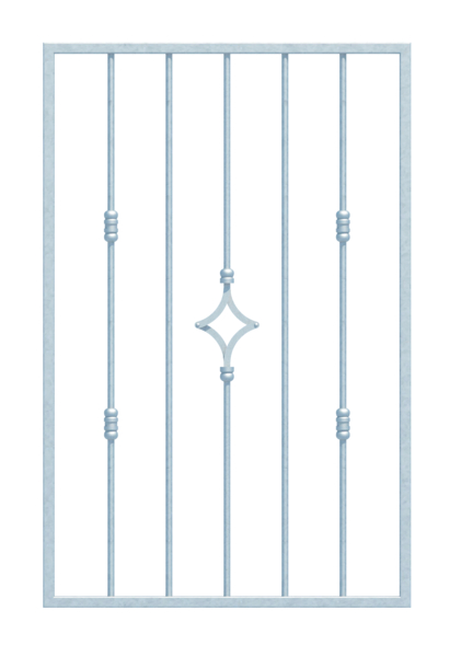 Window grille Hamburg in customised dimensions, for mounting in the window reveal or on the outside wall, Material: raw steel, Surface: hot-dip galvanised passivated, mounting on the wall, reveal width: 571 - 945 mm, reveal height: 601 - 1000 mm, Frame width: 651 - 1025 mm, Frame height: 601 - 1000 mm, Frame thickness: 20 x 20 mm, Filler material Ø: 12 mm, Number of attachment points: 4, Traverse: without, 15-year warranty against rusting through