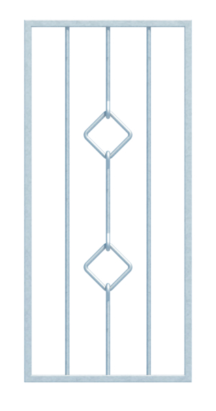 Grille de fenêtre Köln sur mesure, pour fixation en tableau ou sur mur extérieur, Matériau: Acier brut, Finition: galvanisée passivée, fixation sur le mur, Largeur d'ouverture: 320 - 570 mm, Hauteur d'embrasure: 610 - 1000 mm, Largeur du cadre: 400 - 650 mm, Hauteur de cadre: 610 - 1000 mm, Épaisseur de cadre: 20 x 20 mm, Ø du barreau intérieur: 12 mm, Nombre de points de fixation: 4, Barreau: sans, Garantie de 15 ans contre l&apos;oxydation