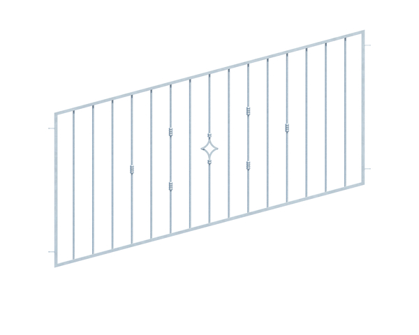 Fence panel Hamburg in customised dimensions, for uneven terrain, Material: raw steel, Surface: hot-dip galvanised passivated, Clear width: 1000 - 1250 mm, Height: 400 - 1000 mm, Frame thickness: 30 x 20 mm, Filler material Ø: 12 mm, 15-year warranty against rusting through