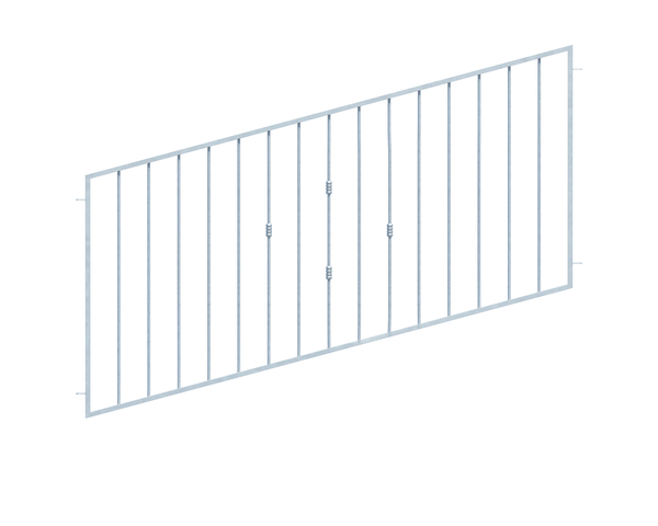 Fence panel Basic II in customised dimensions, for uneven terrain, Material: raw steel, Surface: hot-dip galvanised passivated, Clear width: 1000 - 1250 mm, Height: 400 - 1400 mm, Frame thickness: 30 x 20 mm, Filler material Ø: 12 mm, 15-year warranty against rusting through