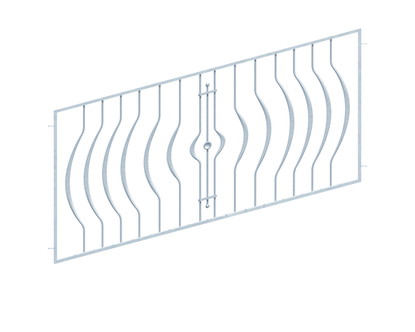 Fence panel Frankfurt in customised dimensions, for uneven terrain, Material: raw steel, Surface: hot-dip galvanised passivated, for setting in concrete, Clear width: 1000 - 1250 mm, Height: 880 - 1160 mm, Frame thickness: 30 x 20 mm, Filler material Ø: 16 mm, 15-year warranty against rusting through