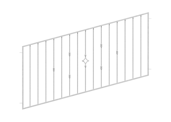 Fence panel Hamburg in customised dimensions, for uneven terrain, Material: raw steel, Surface: hot-dip galvanised passivated, Clear width: 1000 - 1250 mm, Height: 400 - 1000 mm, Frame thickness: 30 x 20 mm, Filler material Ø: 12 mm, 15-year warranty against rusting through