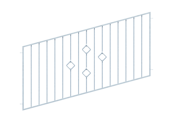 Fence panel Köln in customised dimensions, for uneven terrain, Material: raw steel, Surface: hot-dip galvanised passivated, Clear width: 1000 - 1250 mm, Height: 610 - 1000 mm, Frame thickness: 30 x 20 mm, Filler material Ø: 12 mm, 15-year warranty against rusting through