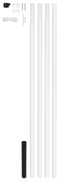 Fahnenmast, zylindrische Form, Material: Stahl roh, Oberfläche: zinkphosphatiert, weiß kunststoffbeschichtet, zum Einbetonieren, Inhalt pro PE: 1 Set, Gesamthöhe: 6150 mm, Höhe über Boden: 5750 mm, Rohr-Ø: 42 mm, Materialstärke: 1,25 mm