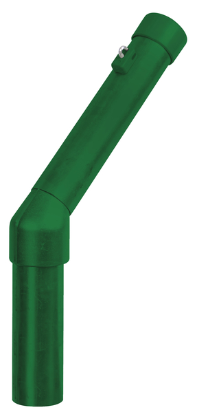 Stacheldrahtaufsetzer, einseitige Steckverbindung, Material: Stahl roh, Oberfläche: sendzimirverzinkt, grün kunststoffbeschichtet RAL 6005, Länge: 350 mm, Abwinkelung: 45 °, Aufsetzer-Ø: 42 mm, Pfosten-Ø: 42 mm, Anzahl Drahthalter: 2, 15 Jahre Garantie gegen Durchrosten