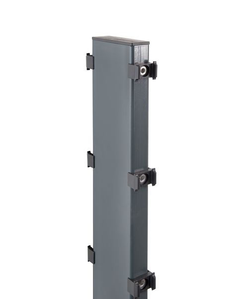 Gabionen-Pfosten Step², Material: Stahl roh, Oberfläche: zinkphosphatiert, anthrazit kunststoffbeschichtet RAL 7016, zum Aufschrauben, Länge: 1070 mm, Bodenplatte Loch-Ø: 13 mm, Bodenplatte Pfosten: 120 x 200 x 10 mm, für Gabionenhöhe: 1000 mm, Pfostenstärke: 120 x 40 mm, Anzahl Löcher: 12, 15 Jahre Garantie gegen Durchrosten