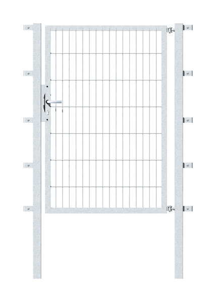 Single gate Flexo, type 6/5/6, Material: raw steel, Surface: hot-dip galvanised passivated, for setting in concrete, Nominal width: 1000 mm, Clear width: 1000 mm, Clearance width: 886 mm, Height: 1400 mm, Post length: 1900 mm, Post thickness: 60 x 60 mm, Frame width: 910 mm, Frame thickness: 40 x 40 mm, Mesh width: 50 x 200 mm, 15-year warranty against rusting through