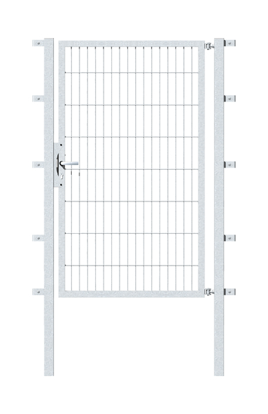 Single gate Flexo, type 6/5/6, Material: raw steel, Surface: hot-dip galvanised passivated, for setting in concrete, Nominal width: 1000 mm, Clear width: 1000 mm, Clearance width: 886 mm, Height: 1600 mm, Post length: 2100 mm, Post thickness: 60 x 60 mm, Frame width: 910 mm, Frame thickness: 40 x 40 mm, Mesh width: 50 x 200 mm, 15-year warranty against rusting through