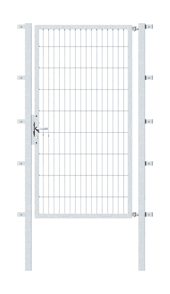 Single gate Flexo, type 6/5/6, Material: raw steel, Surface: hot-dip galvanised passivated, for setting in concrete, Nominal width: 1000 mm, Clear width: 1000 mm, Clearance width: 886 mm, Height: 1800 mm, Post length: 2300 mm, Post thickness: 60 x 60 mm, Frame width: 910 mm, Frame thickness: 40 x 40 mm, Mesh width: 50 x 200 mm, 15-year warranty against rusting through