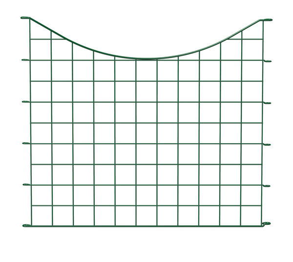 Pond fence panel, arch at bottom centre, Material: raw steel, Surface: green powder-coated, Total width: 777 mm, Height middle: 525 mm, Panel height, outside: 665 mm