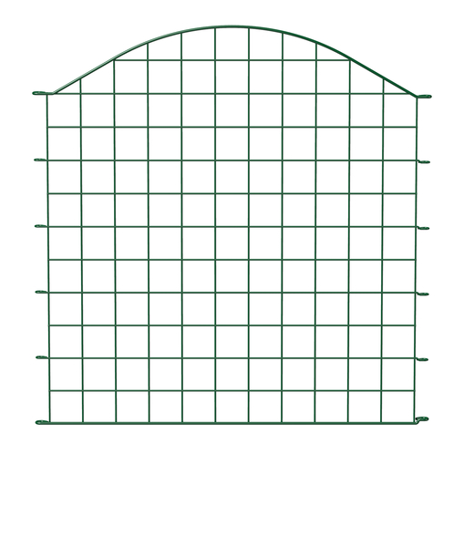 Teich-Zaunfeld, Bogen mittig oben, Material: Stahl roh, Oberfläche: grün kunststoffbeschichtet, Gesamtbreite: 777 mm, Höhe mittig: 785 mm, Höhe außen: 665 mm