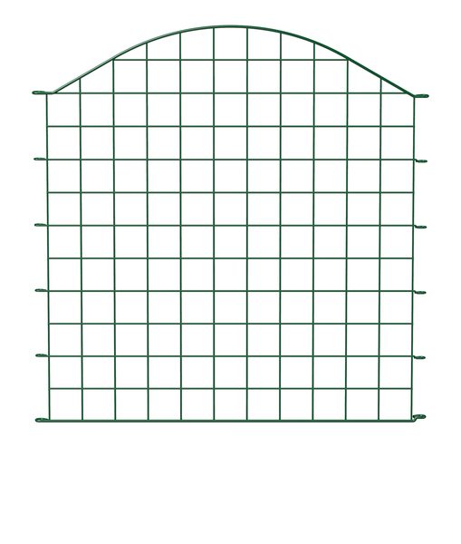 Teich-Zaunfeld, Bogen mittig oben, Material: Stahl roh, Oberfläche: grün kunststoffbeschichtet, Gesamtbreite: 777 mm, Höhe mittig: 785 mm, Höhe außen: 665 mm