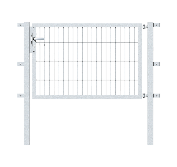 Single gate Flexo, type 6/5/6, Material: raw steel, Surface: hot-dip galvanised passivated, for setting in concrete, Nominal width: 1250 mm, Clear width: 1265 mm, Clearance width: 1151 mm, Height: 800 mm, Post length: 1300 mm, Post thickness: 60 x 60 mm, Frame width: 1175 mm, Frame thickness: 40 x 40 mm, Mesh width: 50 x 200 mm, 15-year warranty against rusting through