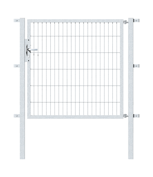 Single gate Flexo, type 6/5/6, Material: raw steel, Surface: hot-dip galvanised passivated, for setting in concrete, Nominal width: 1250 mm, Clear width: 1265 mm, Clearance width: 1151 mm, Height: 1200 mm, Post length: 1700 mm, Post thickness: 60 x 60 mm, Frame width: 1175 mm, Frame thickness: 40 x 40 mm, Mesh width: 50 x 200 mm, 15-year warranty against rusting through
