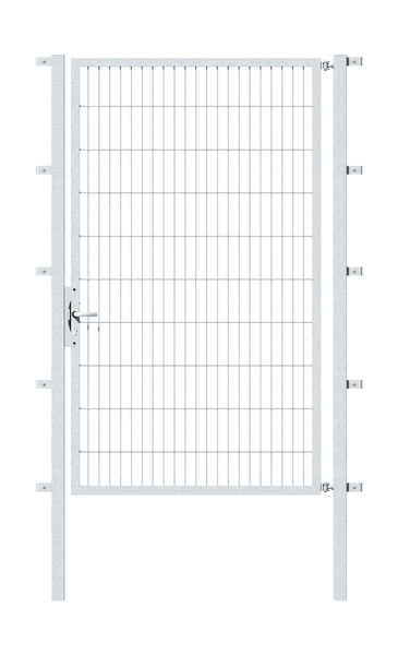 Single gate Flexo, type 6/5/6, Material: raw steel, Surface: hot-dip galvanised passivated, for setting in concrete, Nominal width: 1250 mm, Clear width: 1265 mm, Clearance width: 1151 mm, Height: 2000 mm, Post length: 2500 mm, Post thickness: 60 x 60 mm, Frame width: 1175 mm, Frame thickness: 40 x 40 mm, Mesh width: 50 x 200 mm, 15-year warranty against rusting through