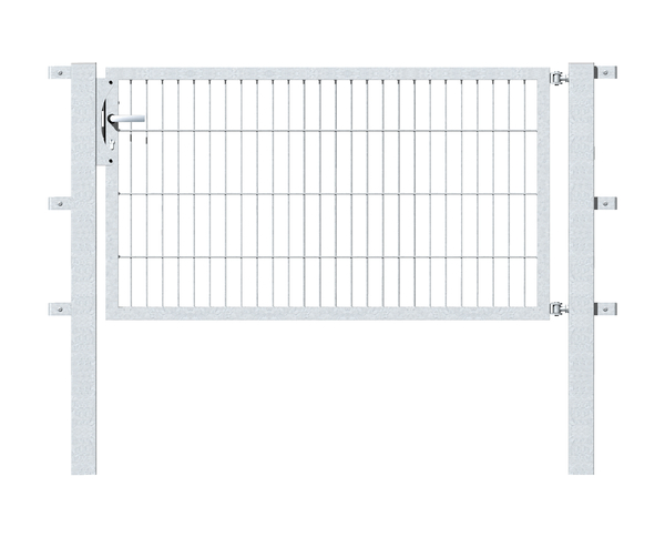 Single gate Flexo, type 6/5/6, Material: raw steel, Surface: hot-dip galvanised passivated, for setting in concrete, Nominal width: 1500 mm, Clear width: 1515 mm, Clearance width: 1401 mm, Height: 800 mm, Post length: 1500 mm, Post thickness: 80 x 80 mm, Frame width: 1425 mm, Frame thickness: 40 x 40 mm, Mesh width: 50 x 200 mm, 15-year warranty against rusting through