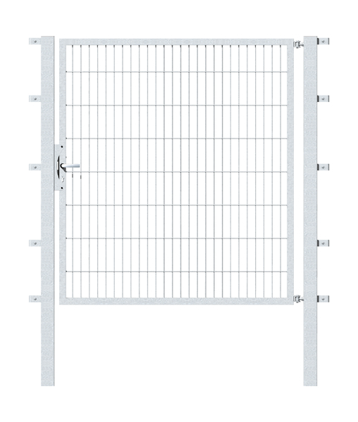 Single gate Flexo, type 6/5/6, Material: raw steel, Surface: hot-dip galvanised passivated, for setting in concrete, Nominal width: 1500 mm, Clear width: 1515 mm, Clearance width: 1401 mm, Height: 1600 mm, Post length: 2300 mm, Post thickness: 80 x 80 mm, Frame width: 1425 mm, Frame thickness: 40 x 40 mm, Mesh width: 50 x 200 mm, 15-year warranty against rusting through