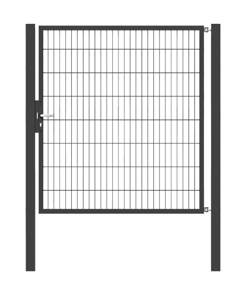 Einzeltor Flexo, Typ 6/5/6, Material: Stahl roh, Oberfläche: feuerverzinkt, anthrazit kunststoffbeschichtet RAL 7016, zum Einbetonieren, Nennbreite: 1500 mm, lichte Breite: 1515 mm, Durchgangsbreite: 1401 mm, Höhe: 1600 mm, Pfostenlänge: 2300 mm, Pfostenstärke: 80 x 80 mm, Rahmenbreite: 1425 mm, Rahmenstärke: 40 x 40 mm, Maschenweite: 50 x 200 mm, 15 Jahre Garantie gegen Durchrosten