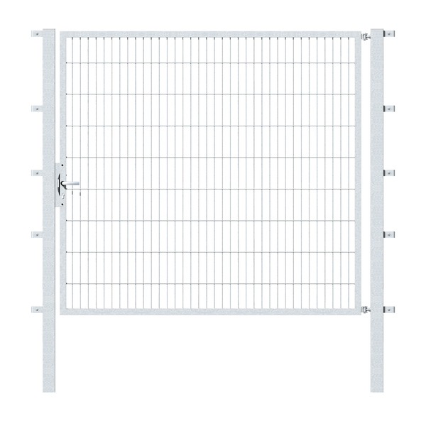 Single gate Flexo, type 6/5/6, Material: raw steel, Surface: hot-dip galvanised passivated, for setting in concrete, Nominal width: 2000 mm, Clear width: 2015 mm, Clearance width: 1901 mm, Height: 1800 mm, Post length: 2500 mm, Post thickness: 80 x 80 mm, Frame width: 1925 mm, Frame thickness: 40 x 40 mm, Mesh width: 50 x 200 mm, 15-year warranty against rusting through