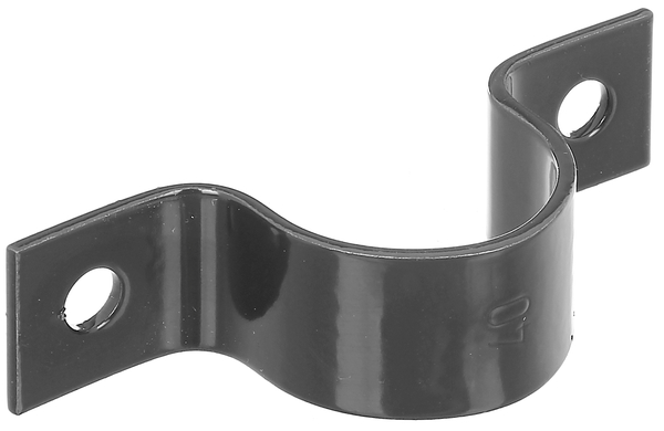 Tube clip for fixing fence posts on walls, Material: raw steel, Surface: galvanised, anthracite-metallic powder-coated, Total length: 105 mm, Width: 25 mm, For posts-Ø: 38 mm, Distance from middle to middle of hole: 80 mm, Hole: Ø9 mm, 15-year warranty against rusting through