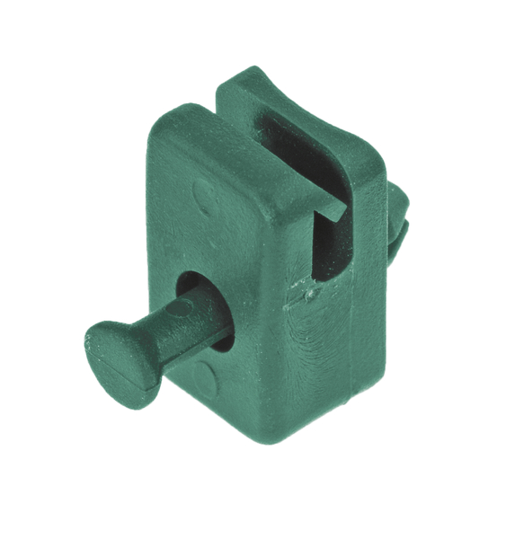 Tension wire holder with rivet pin, Material: plastic, colour: green