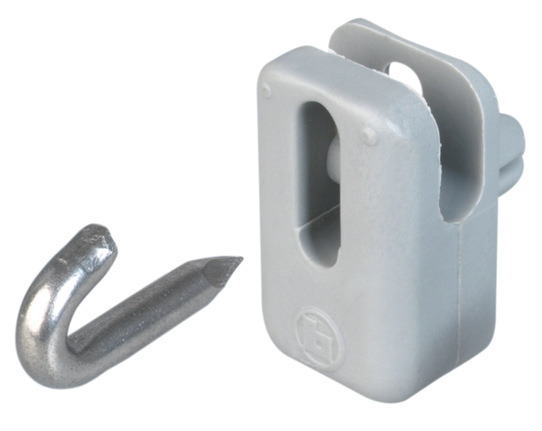 Wire holder for tension wires and barbed wire, Material: plastic, colour: grey RAL 7001, Height: 25 mm, Width: 15 mm, Depth: 10 mm