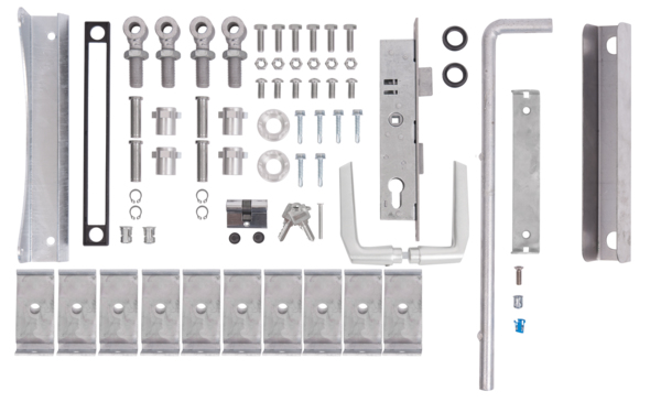 Zubehör-Set für Doppeltor Flexo 1400 bis 2000 mm Höhe, Material: Stahl roh, Oberfläche: feuerverzinkt, Inhalt pro PE: 1 Set, 15 Jahre Garantie gegen Durchrosten