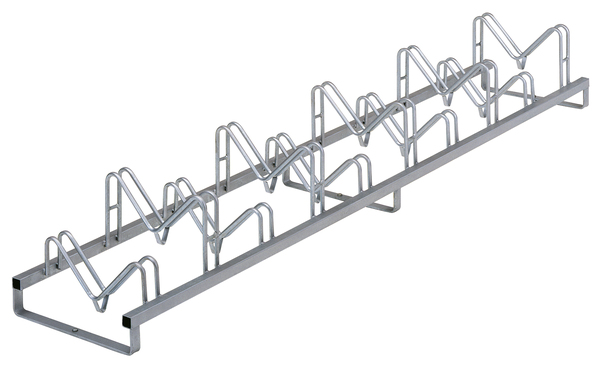 Multiple bicycle stand Kiel, free-standing, Material: raw steel, Surface: hot-dip galvanised passivated, frame with drilled holes for screwing on, Length: 3000 mm, Distance centre - centre of bracket: 300 mm, Frame thickness: 40 x 40 mm, Clip Ø: 16 mm, No. of parking spaces: 10, No. of holes: 3, Hole: Ø11 mm