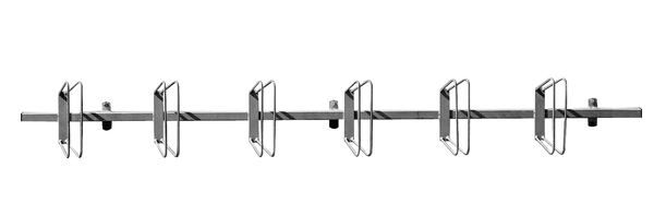 Fahrradständer Hagen, Reihenanlage, Material: Stahl roh, Oberfläche: feuerverzinkt passiviert, Wandelement ohne Pfosten zum Anschrauben, Gesamtlänge mit Pfosten: Gesamtlänge ohne Pfosten: 2990 mm, Abstand Mitte - Mitte Halter: 500 mm, Rahmenstärke: 40 x 40 mm, Loch: Ø10 mm