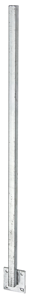 Poste universal soldado sobre la pletina, para fijación en bordes de las escaleras, fijación mural etc., Material: Acero crudo, Superficie: galvanizado en caliente, para atornillar, Longitud de la pletina: 100 mm, Anchura de la pletina: 100 mm, 30 mm, 30 mm, Longitud: 1150 mm, Espesura del material: 2,00 mm, Número de agujeros: 4, Perforación: Ø10,5 mm
