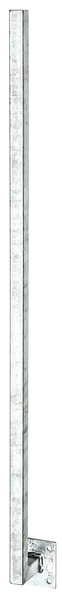 Poste universal soldado a 70 mm de la pletina, para fijación en bordes de las escaleras, fijación mural etc., Material: Acero crudo, Superficie: galvanizado en caliente, para atornillar, Longitud de la pletina: 100 mm, Anchura de la pletina: 100 mm, 30 mm, 30 mm, Longitud: 1150 mm, Espesura del material: 2,00 mm, Número de agujeros: 4, Perforación: Ø10,5 mm