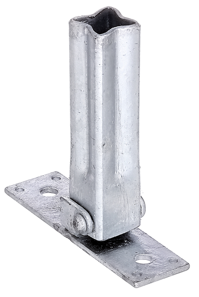Handrail support for universal posts, for fixing handrails made of wood, aluminium etc., Material: raw steel, Surface: hot-dip galvanised, Length: 104 mm, Width: 30 mm, Height: 100 mm, adjustable from: 45 - 90 