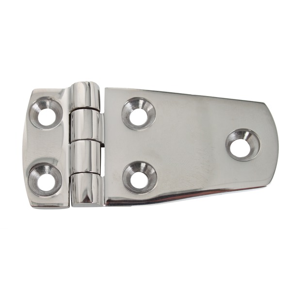 Hinge, with countersunk screw holes, Material: stainless steel, V4A / AISI 316 / DIN 1.4401, Contents per PU: 1 Piece, Length: 38 mm, Width: 68 mm, Material thickness: 2.00 mm, No. of holes: 5, Hole: Ø5.5 mm, Retail packaged