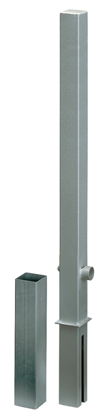 Bollard Passau, angular, removable, Material: raw steel, Surface: hot-dip galvanised passivated, for setting in concrete, triangle lock without triangular key, Post: 70 x 70 mm, Height above ground: 1000 mm, Total length of post: 1200 mm, Ground sleeve: 80 x 80 mm, Length of ground sleeve: 400 mm, No. of eyes: 0