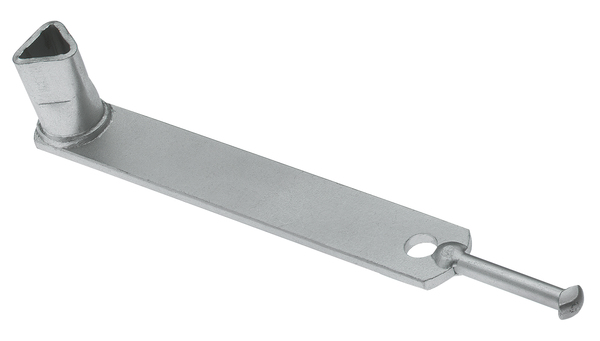 Triangular key for barrier posts with triangle lock, allen key with triangular key, Material: raw steel, Surface: galvanised, Total length: 245 mm, Width: 30 mm, Depth: 45.7 mm