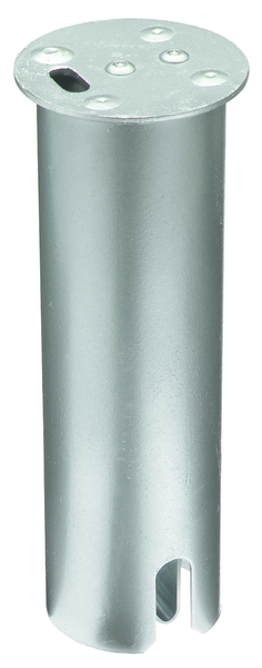 Cover cap for round ground sleeves for barrier posts, Material: raw steel, Surface: hot-dip galvanised passivated, Type: round, lockable, Length: 200 mm