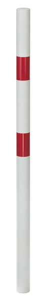 Bollard standard SK, round, Material: raw steel, Surface: hot-dip galvanised, white powder-coated with two red, reflecting rings, for setting in concrete, Post dia.: 60 mm, Height above ground: 1000 mm, Total length of post: 1500 mm, No. of eyes: 0