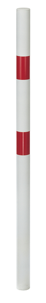 Absperrpfosten Standard SK, rund, Material: Stahl roh, Oberfläche: feuerverzinkt, weiß kunststoffbeschichtet mit zwei roten, reflektierenden Ringen, zum Einbetonieren, Pfosten-Ø: 60 mm, Höhe über Boden: 1000 mm, Gesamtlänge Pfosten: 1500 mm