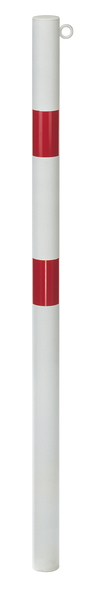 Bollard standard SK, round, Material: raw steel, Surface: hot-dip galvanised, white powder-coated with two red, reflecting rings, for setting in concrete, Post dia.: 60 mm, Height above ground: 1000 mm, Total length of post: 1500 mm, No. of eyes: 1